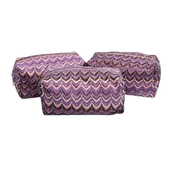 3 Chevron Pattern Toiletry Bags Travel Cosmetic Pouches Zippered Rectangular - Picture 1 of 7